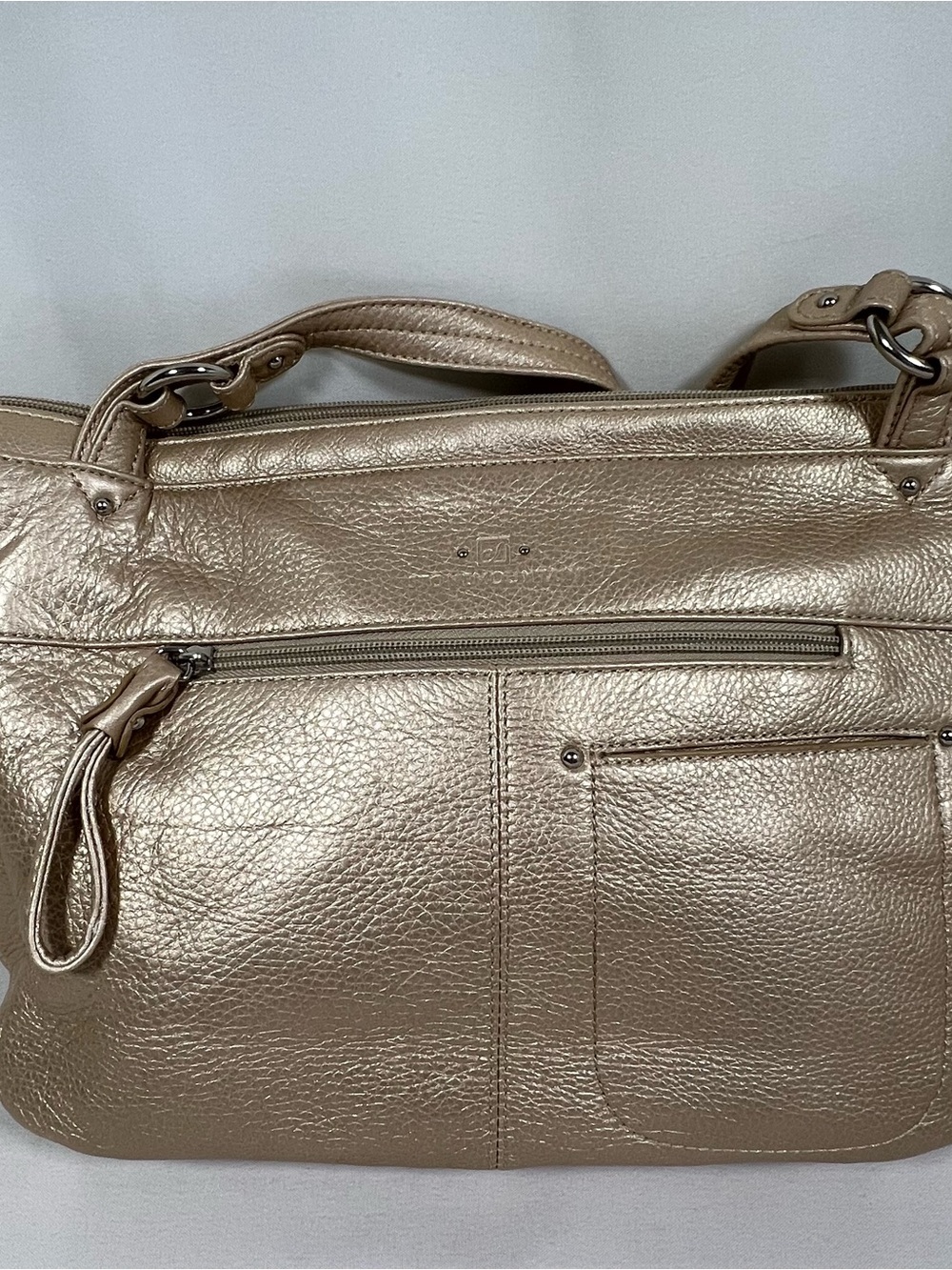 Stone Mountain Metallic Gold Leather Multi Pocket Shoulder Bag Y2K Purse